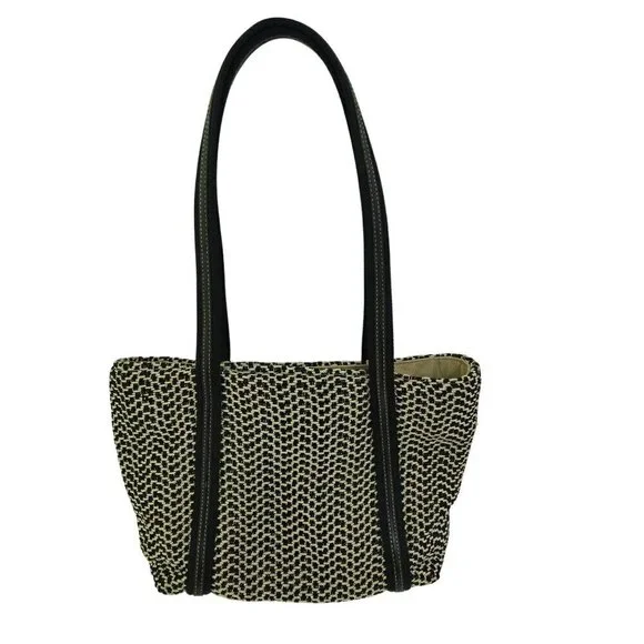 The Sak Black Cream Woven Double Handle Shoulder Bag - Picture 1 of 9